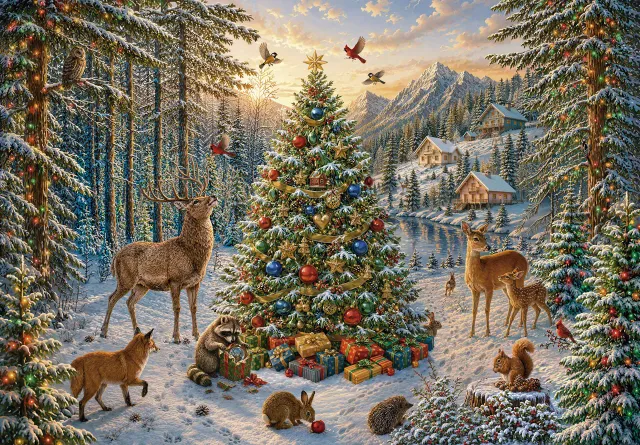 Mosaic Puzzles A Merry Little Forest puzzle lemn 500 piese Crăciun