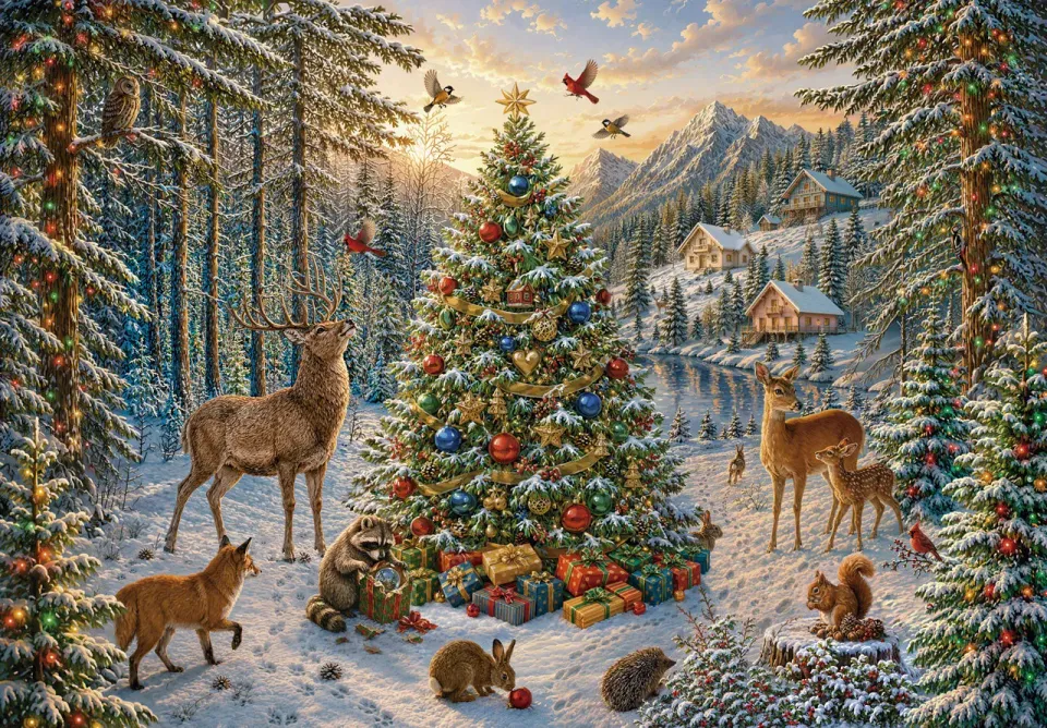 Mosaic Puzzles A Merry Little Forest puzzle lemn 500 piese Crăciun