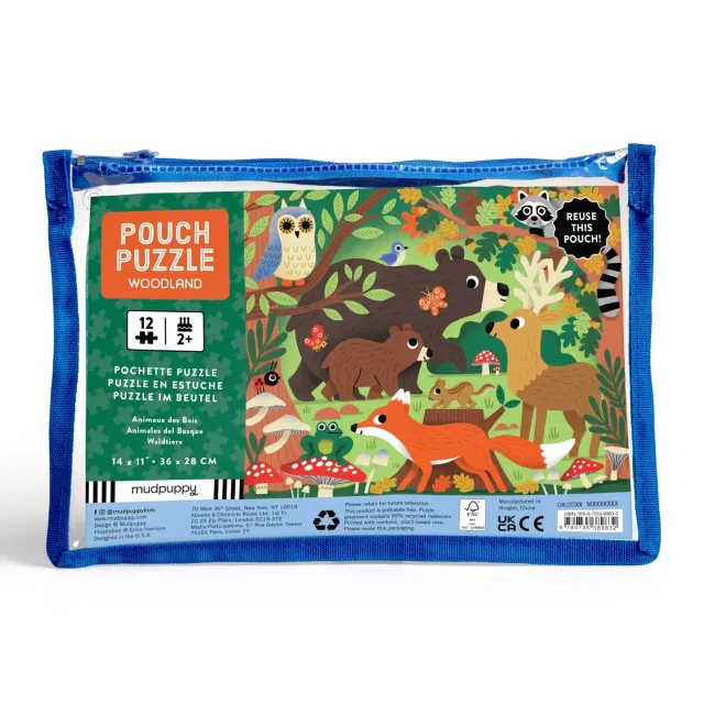 Mudpuppy Woodland puzzle 12 piese pouch animale padure
