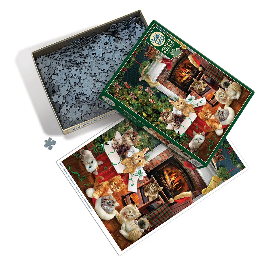Cobble Hill Christmas Kittens puzzle 1000 piese pisici