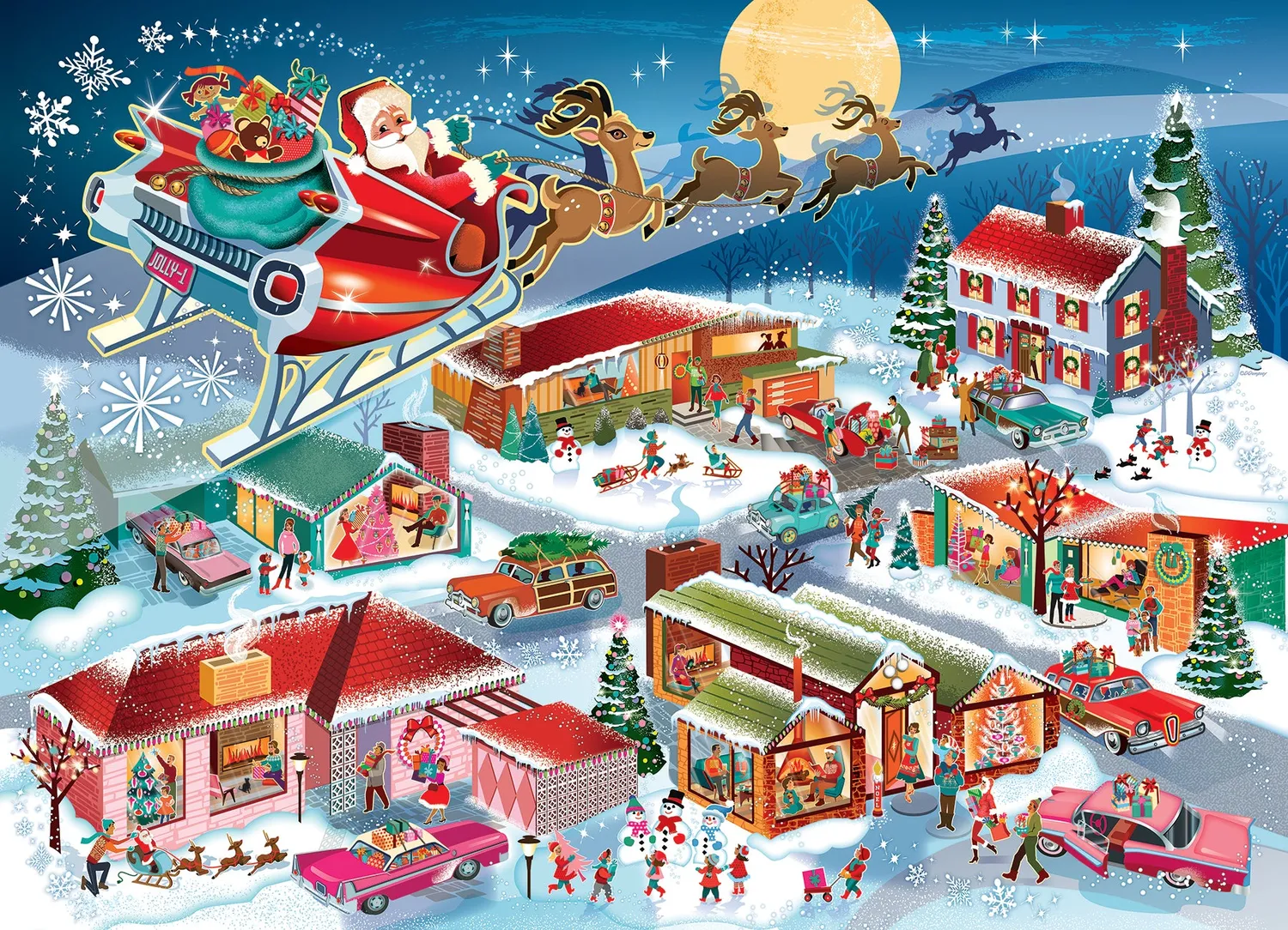Cobble Hill Santa’s Flyby puzzle familie 350 piese Crăciun