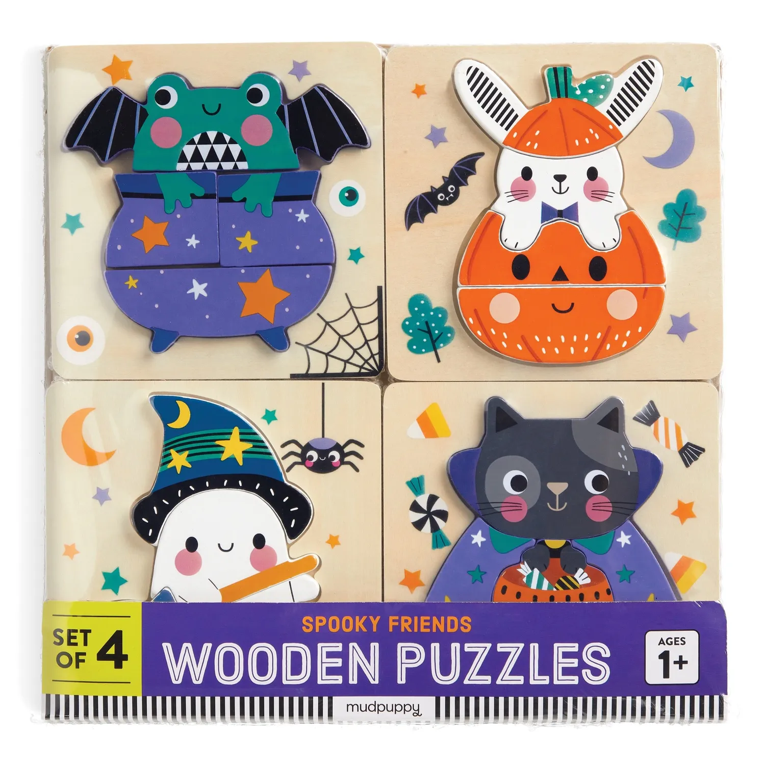 Mudpuppy Spooky Friends puzzle lemn set 4 bucati