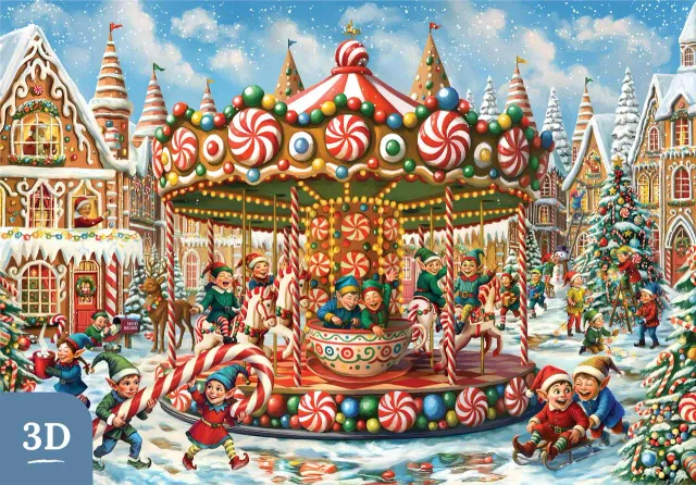 Mosaic Heritage Carousel Candy Cane puzzle lemn 1000 piese 3D