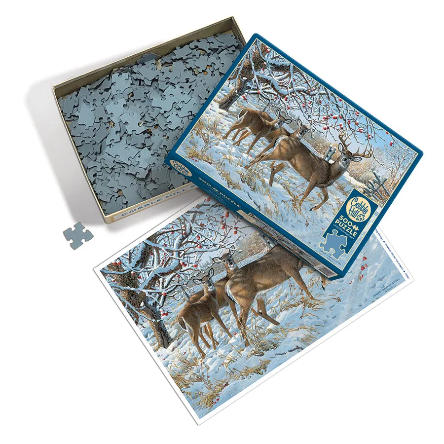 Cobble Hill Winter Deer puzzle 500 piese cerbi