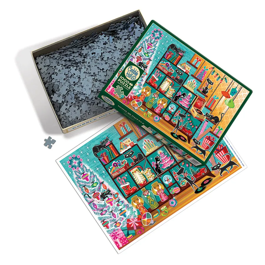 Cobble Hill Christmas Cats puzzle 1000 piese pisici
