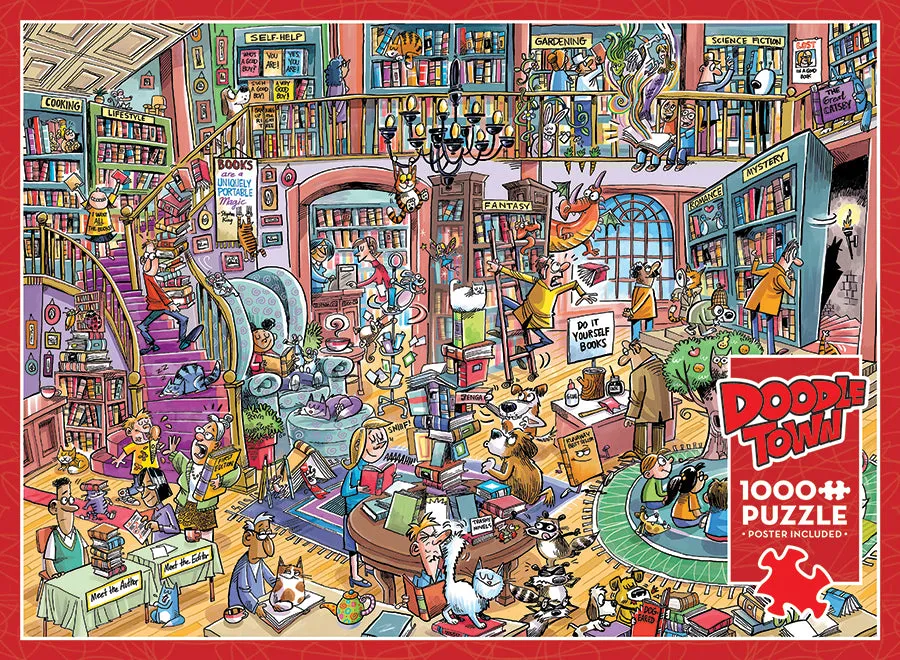 Cobble Hill DoodleTown Bookshop Bedlam puzzle 1000 piese umor