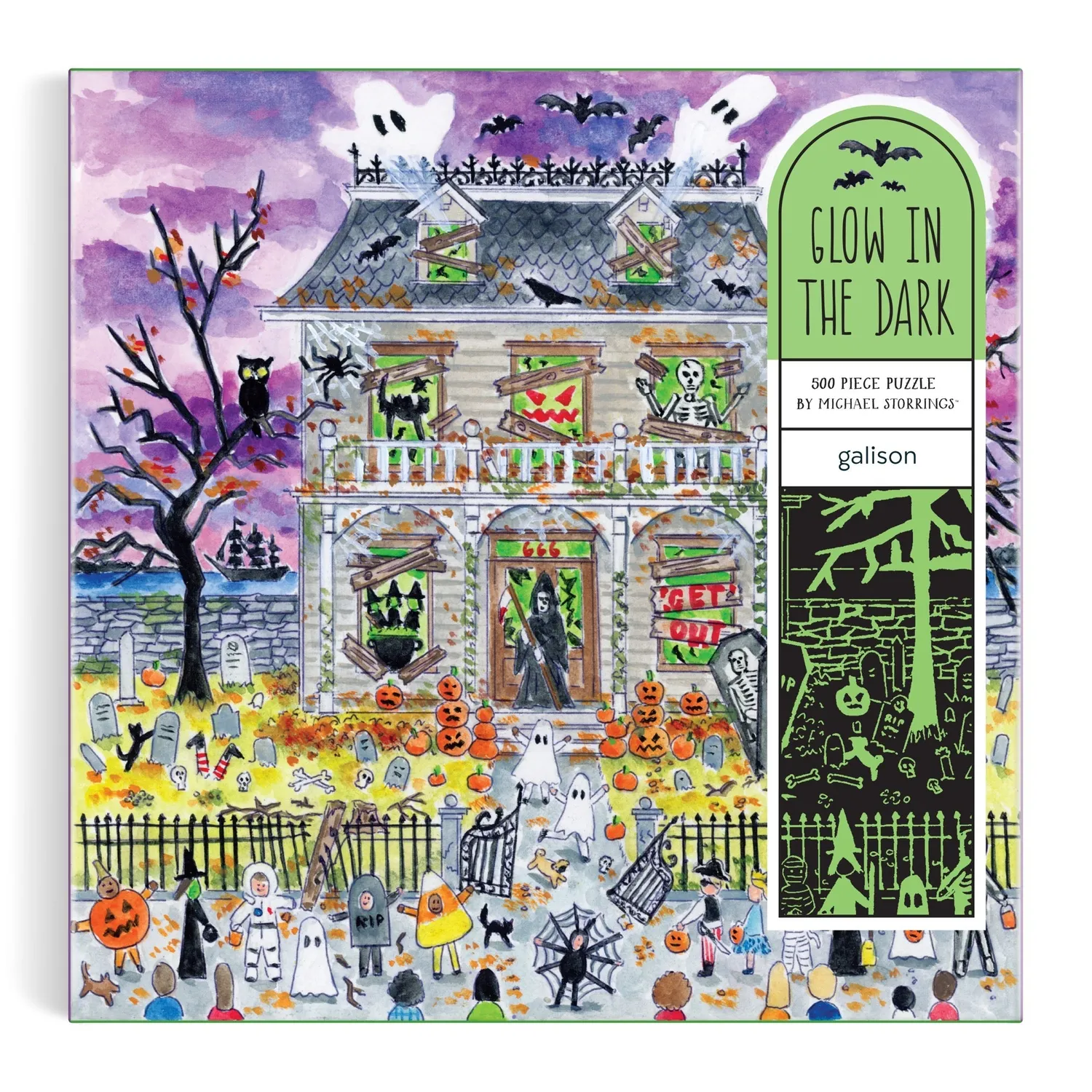 Mudpuppy Michael Storrings Haunted House puzzle 500 fosforescent