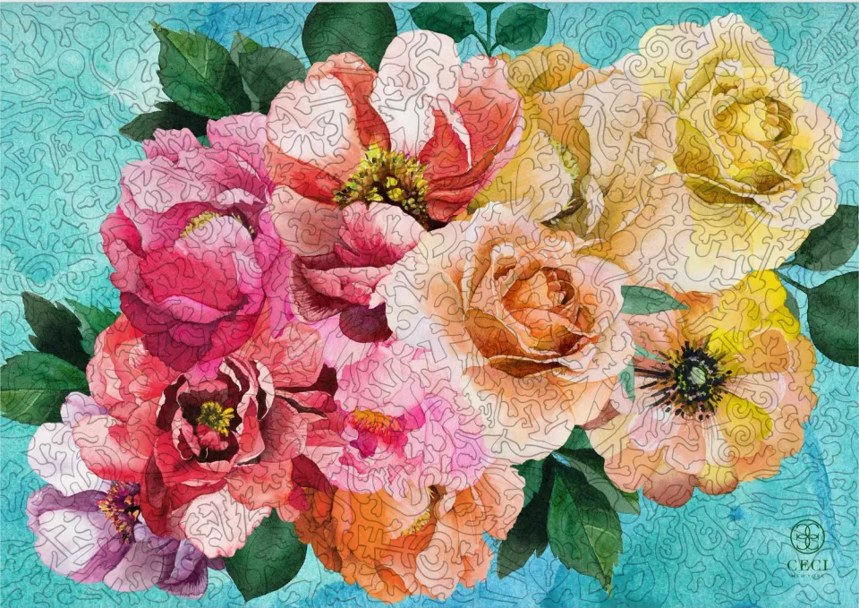 Mosaic Puzzles Rainbow Bouquet puzzle lemn 1000 piese buchet