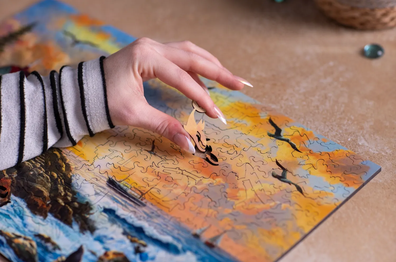 Mosaic Northern Lighthouse puzzle lemn 50 piese far