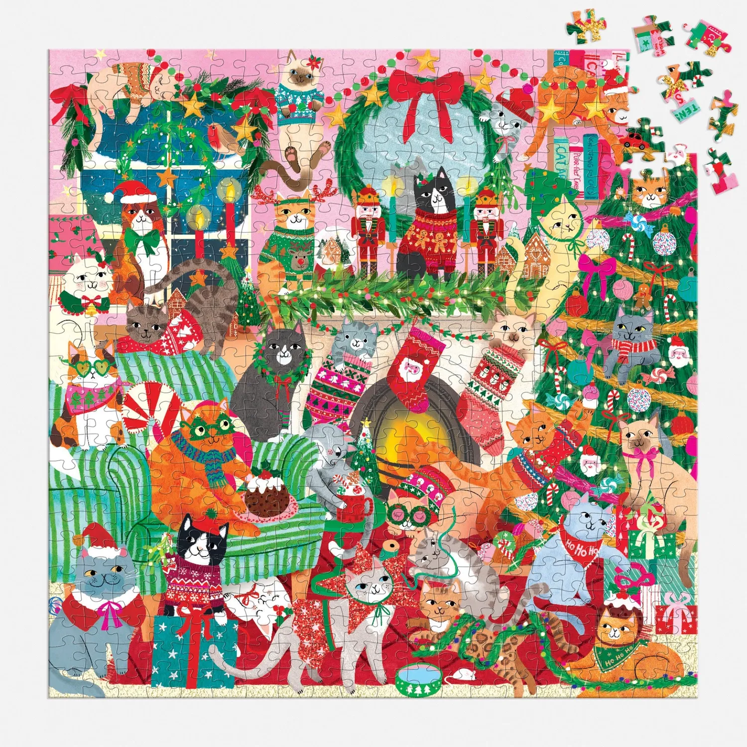 Mudpuppy Merry Catmas puzzle 500 piese pisici Crăciun