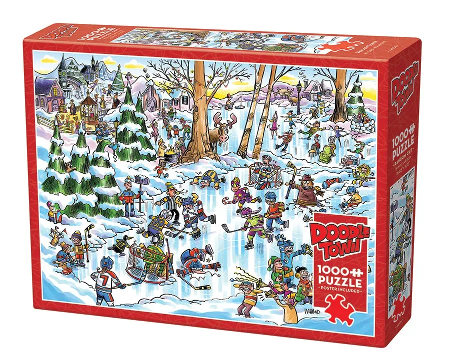 Cobble Hill Hockey Town puzzle 1000 piese iarna