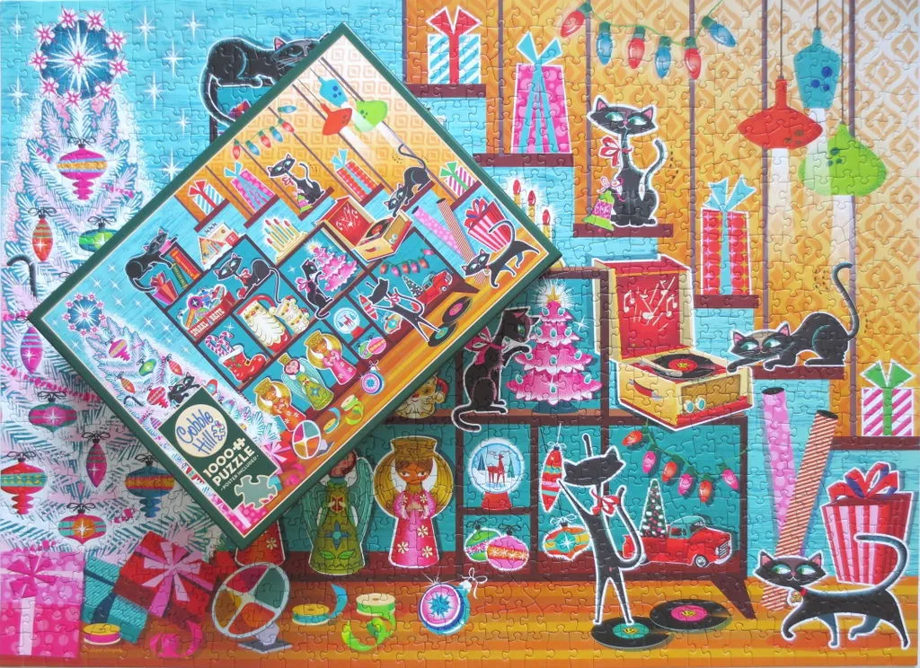 Cobble Hill Christmas Cats puzzle 1000 piese pisici