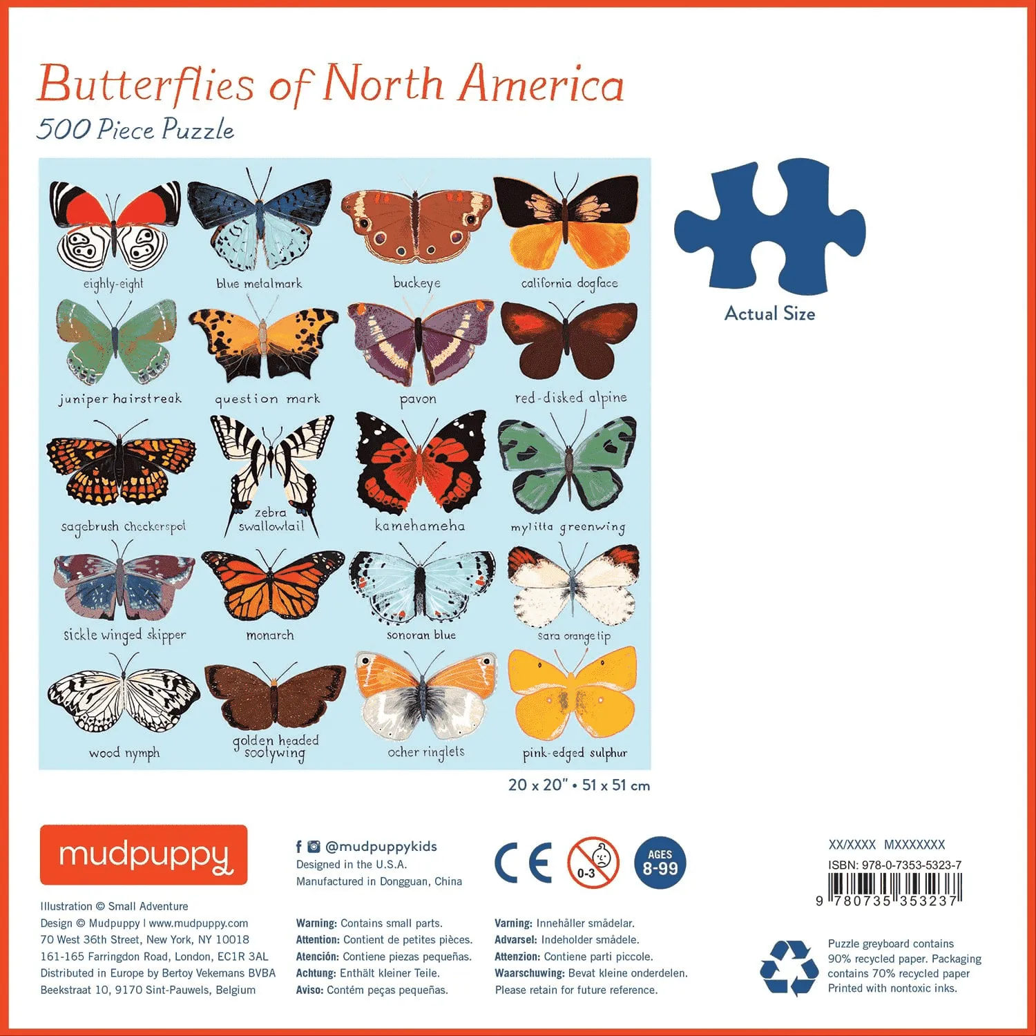 Mudpuppy Butterflies North America puzzle 500 piese fluturi