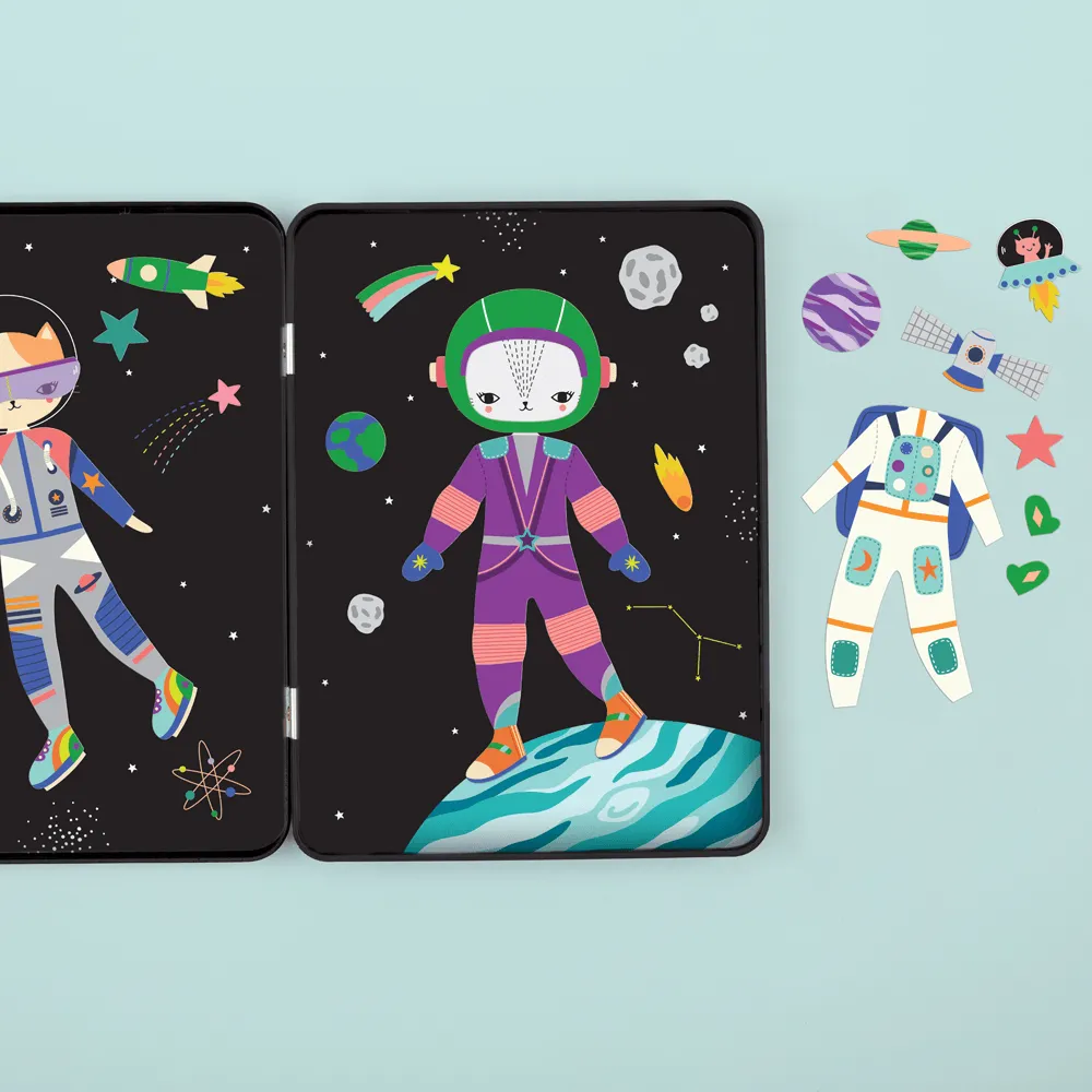 Mudpuppy Space Cat joc magnetic cutie metalică