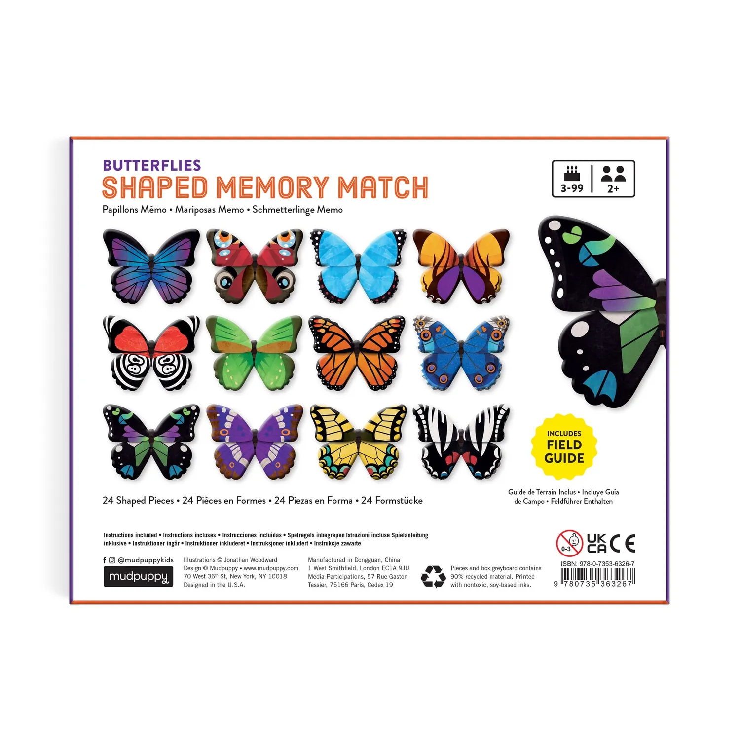 Mudpuppy Butterflies joc memory fluturi, 24 piese