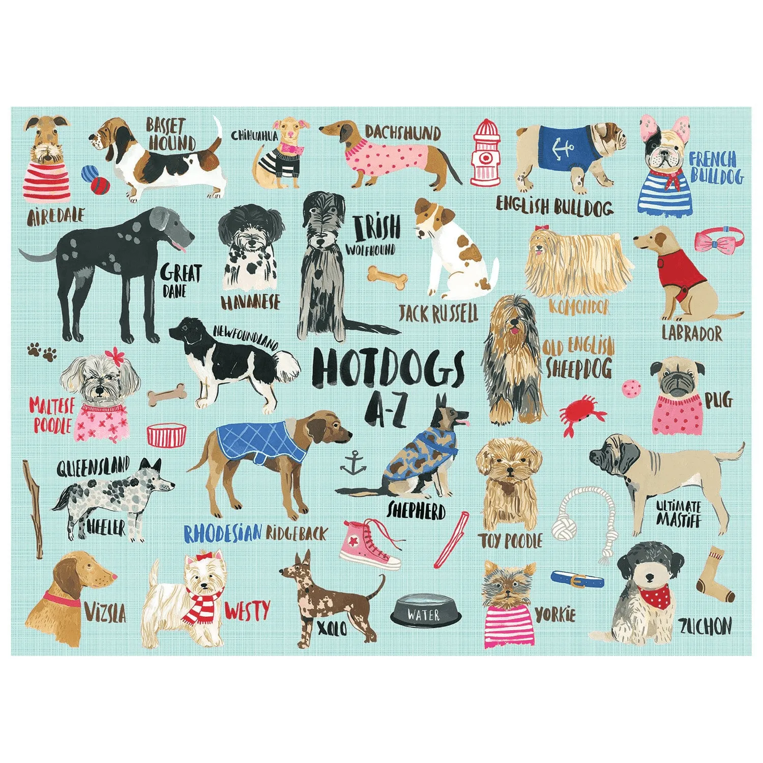 Mudpuppy Hot Dogs A-Z puzzle 1000 piese caini