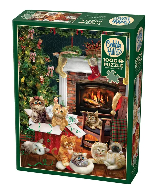 Cobble Hill Christmas Kittens puzzle 1000 piese pisici