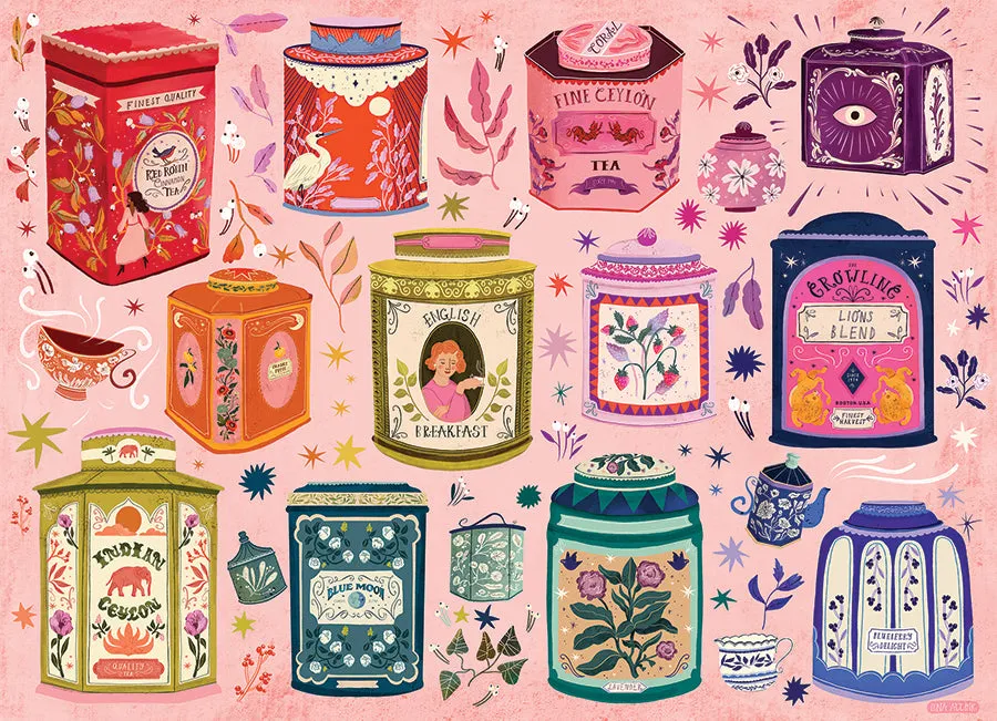 Cobble Hill Tea Tin Treasures puzzle 1000 piese colaj vintage