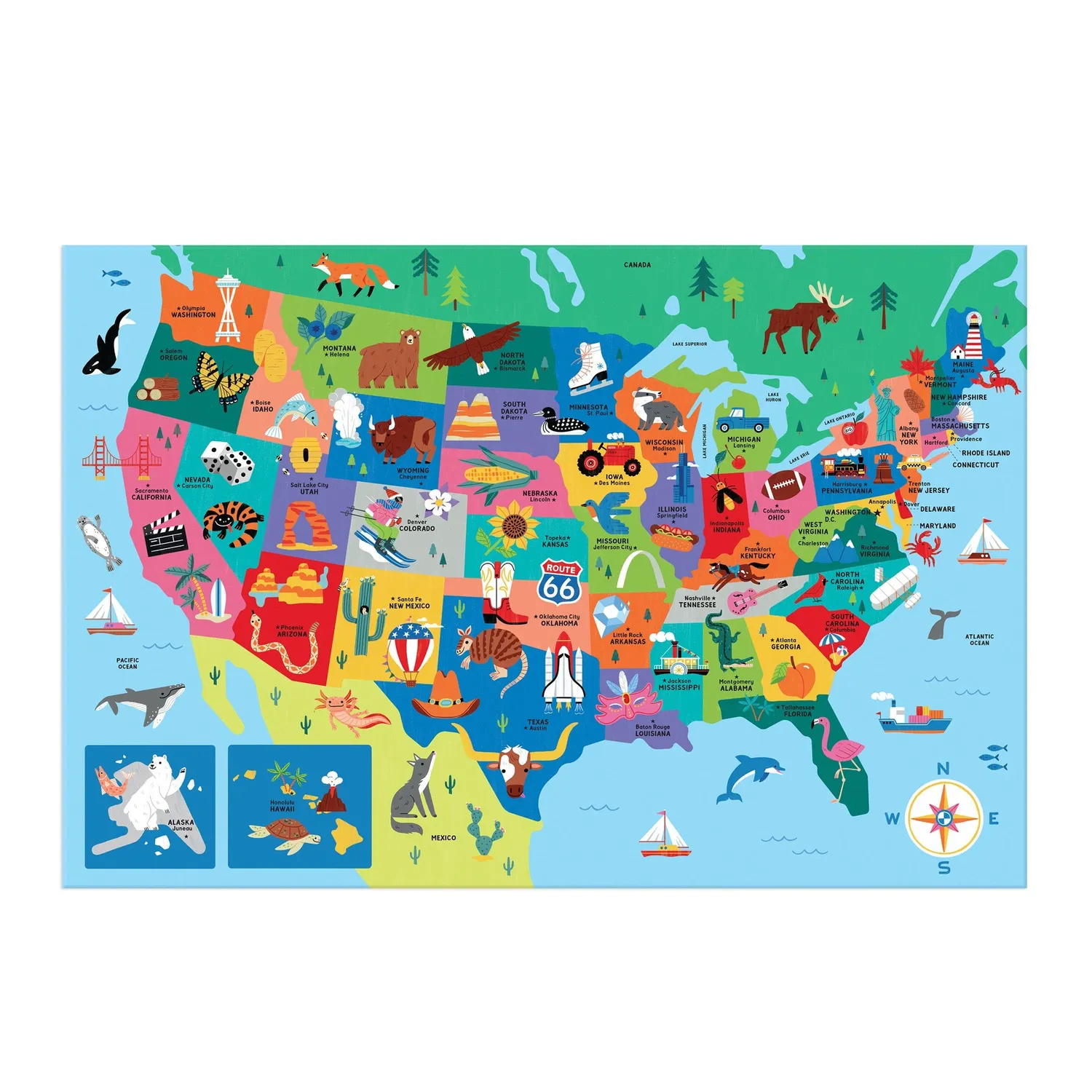 Mudpuppy Map of the U.S.A. puzzle podea 50 piese 51x76 cm