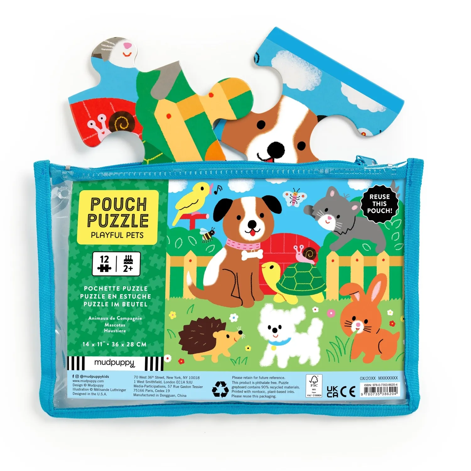Mudpuppy Playful Pets puzzle 12 piese husa