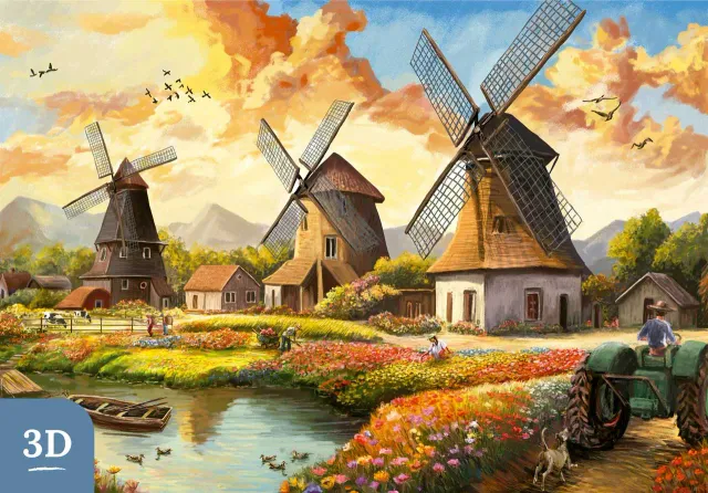 Mosaic Puzzles Windmills at Sunset puzzle 3D 500 piese