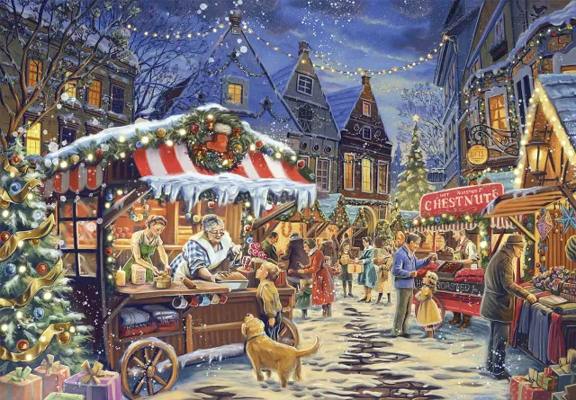 Mosaic Puzzles Snowfall at Christmas Market puzzle lemn 50 piese
