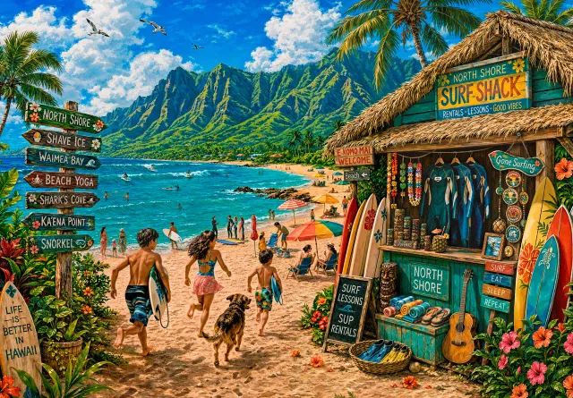 Mosaic Puzzles The Surf Shack puzzle 50 piese copii plaja