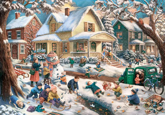 Mosaic Puzzles Playtime on Snowy Lane puzzle lemn 250 piese iarna