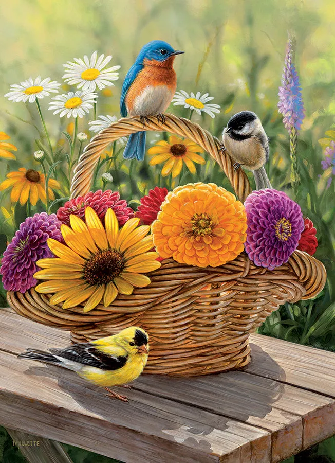 Cobble Hill Bluebird and Bouquet puzzle 35 piese tava flori