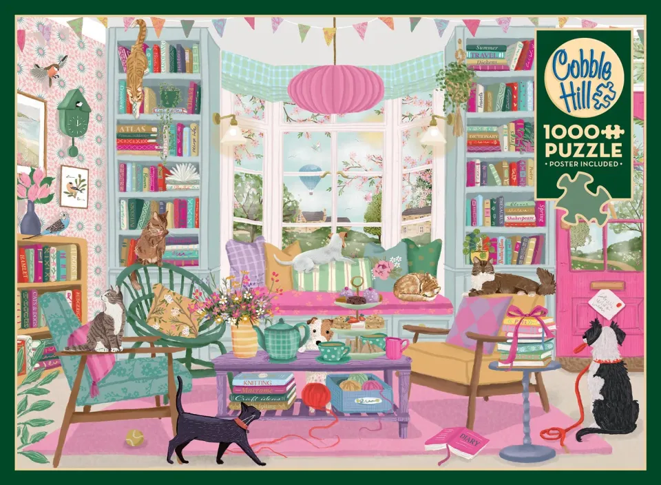 Cobble Hill Bookclub puzzle 1000 piese pisici si carti