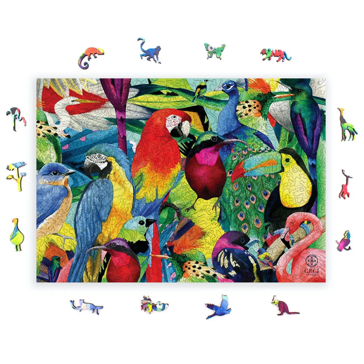 Mosaic Puzzles Exotic Birds puzzle din lemn 250 piese pasari