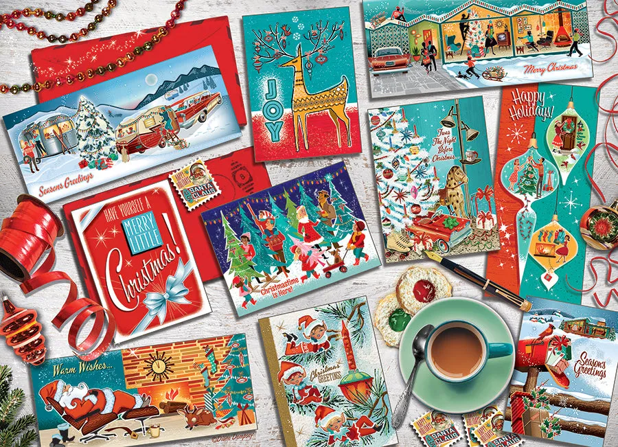 Cobble Hill Mid Mod Season's Greetings puzzle 1000 retro