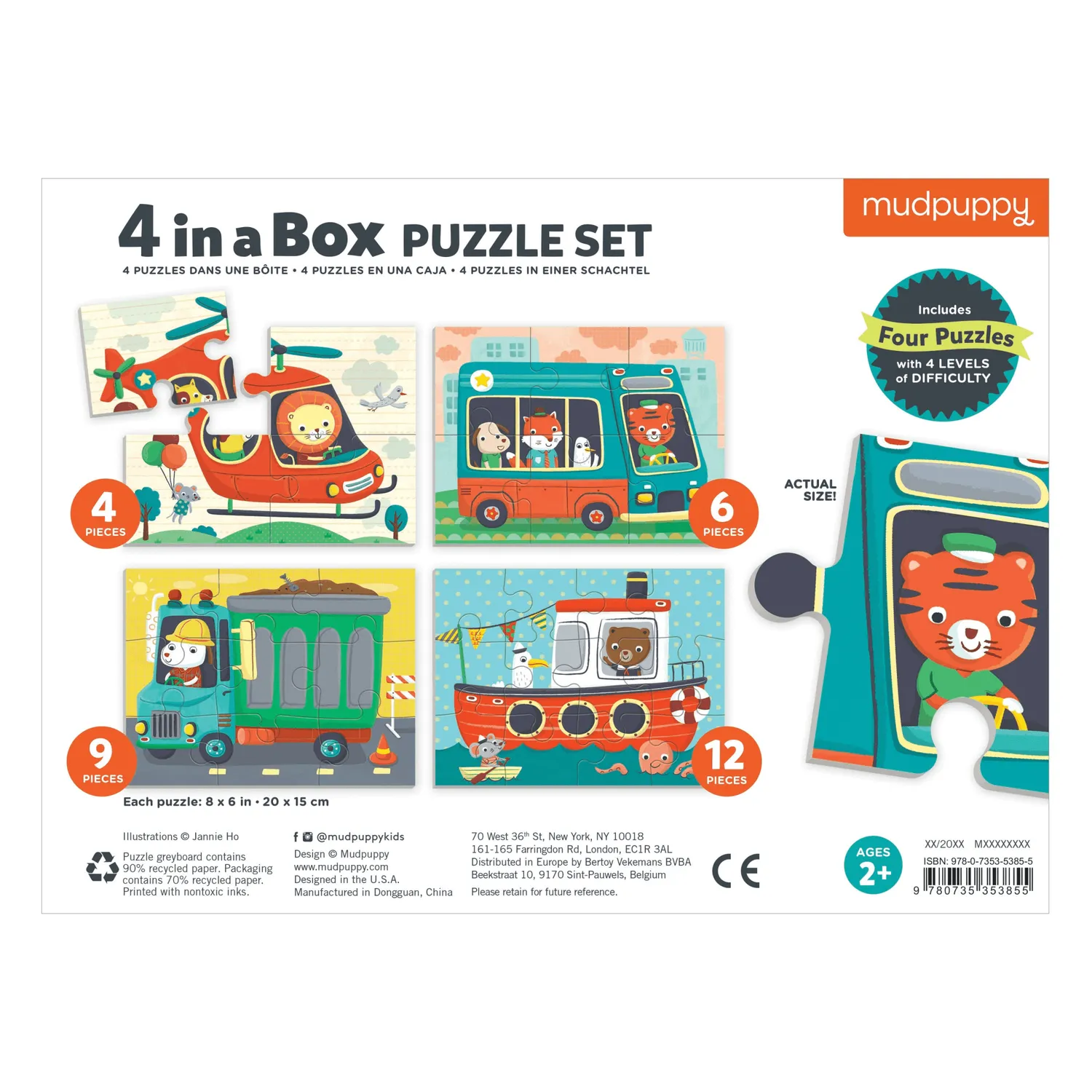 Mudpuppy Transportation 4-in-a-Box puzzle copii 4-12 piese