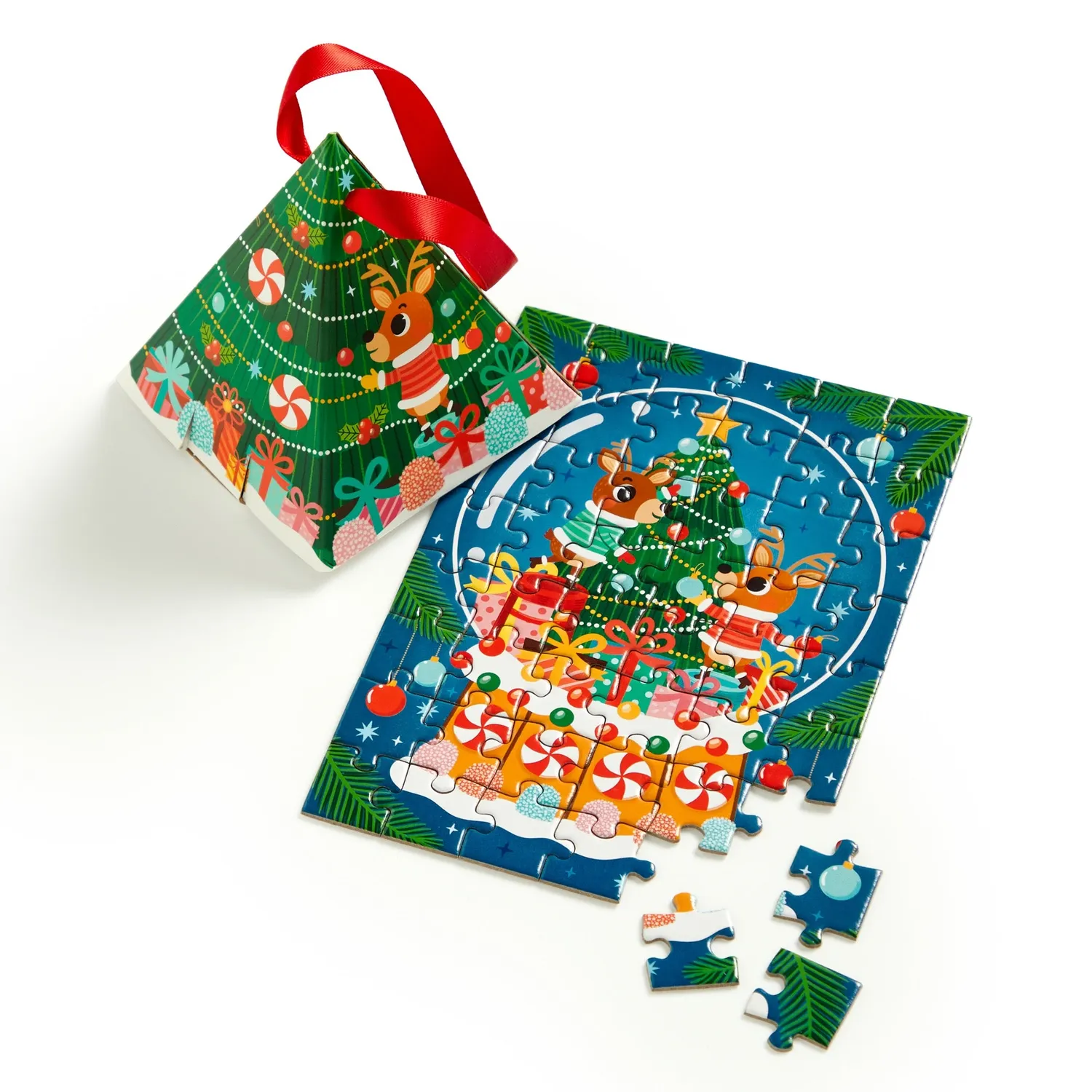 Mudpuppy Reindeer Snow Globe ornament puzzle 48 piese mini