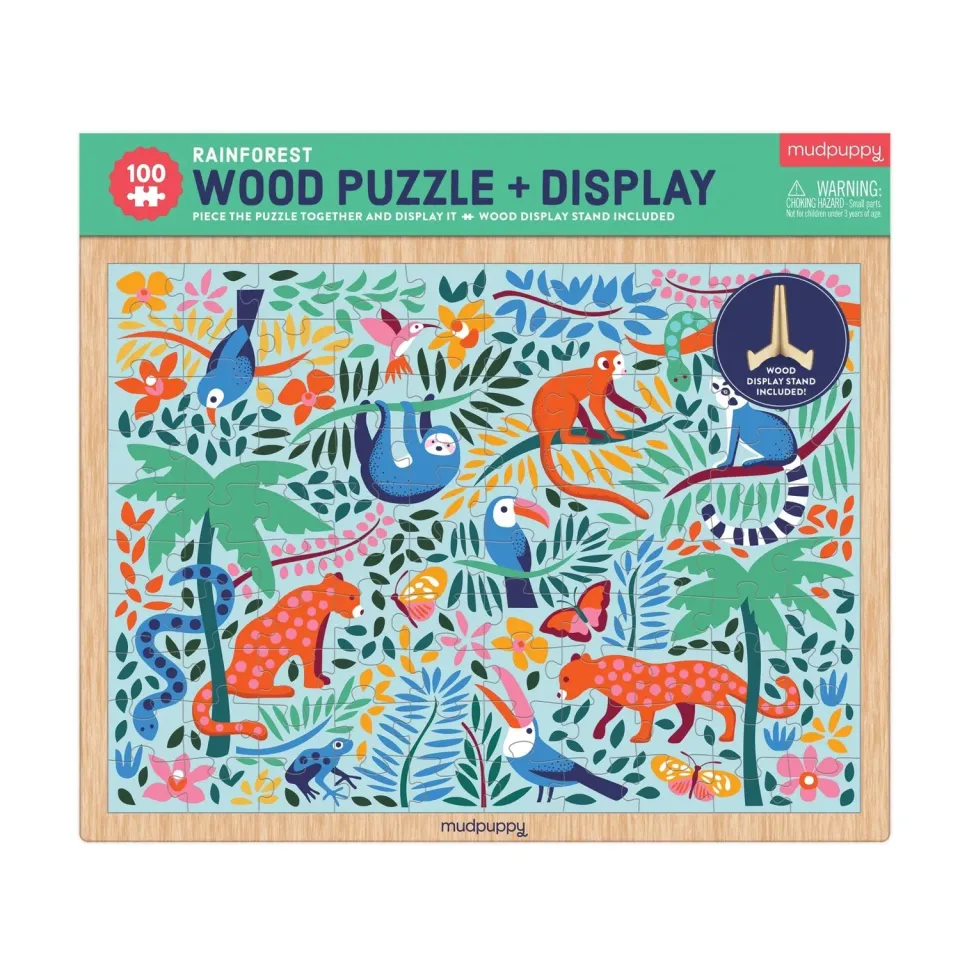 Mudpuppy Rainforest puzzle lemn 100 piese cu suport