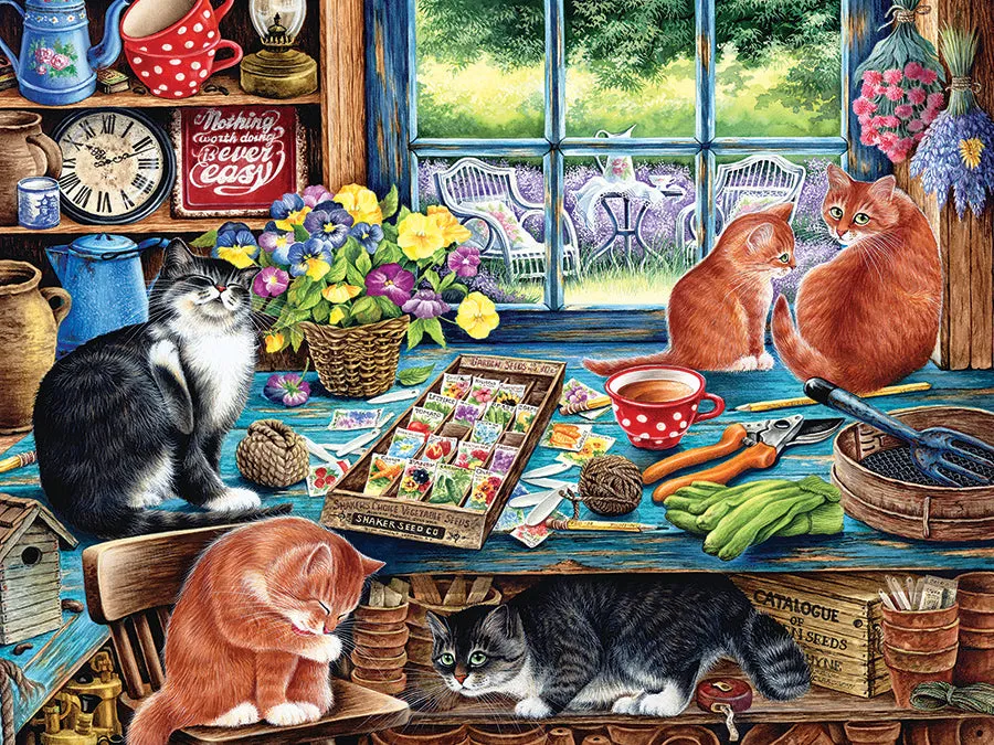 Cobble Hill Garden Shed Cats puzzle 35 piese tava copii