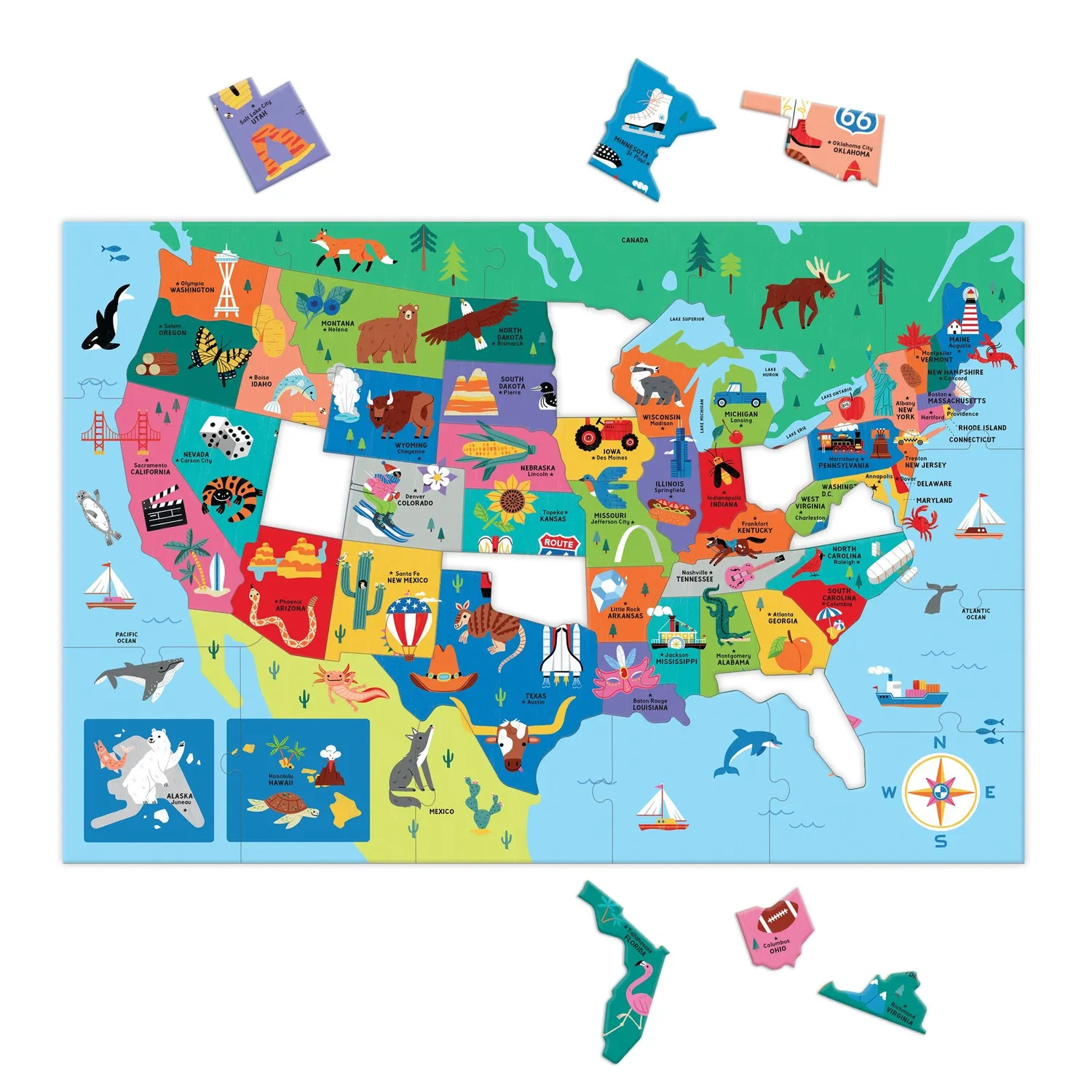Mudpuppy Map of the U.S.A. puzzle podea 50 piese 51x76 cm