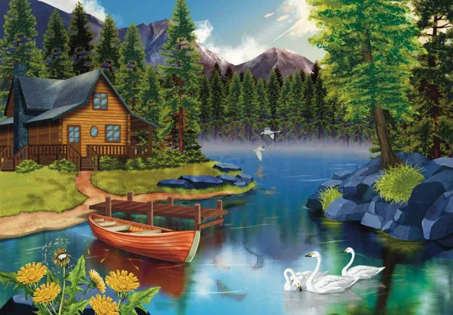 Mosaic Puzzles Blue Lake Cabin puzzle lemn 500 piese lac