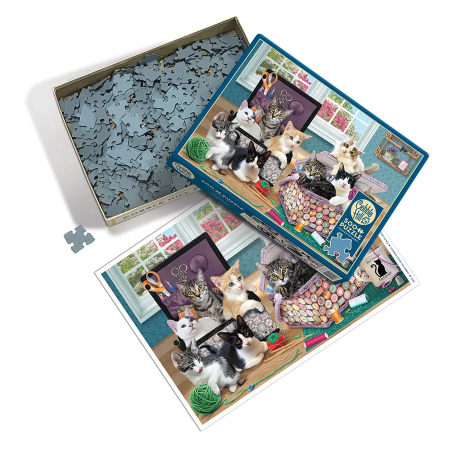 Cobble Hill Crafty Kittens puzzle 500 piese pisici