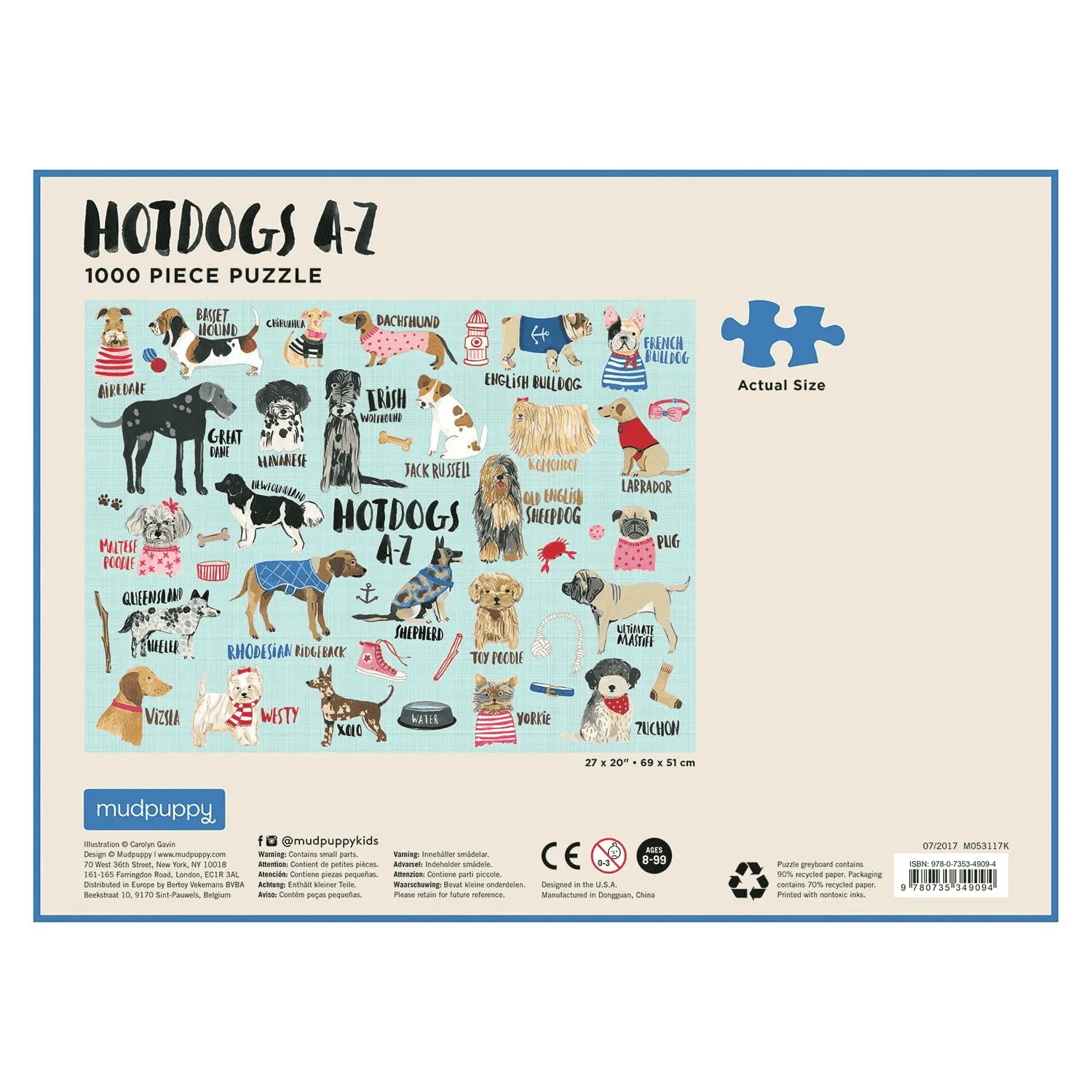 Mudpuppy Hot Dogs A-Z puzzle 1000 piese caini