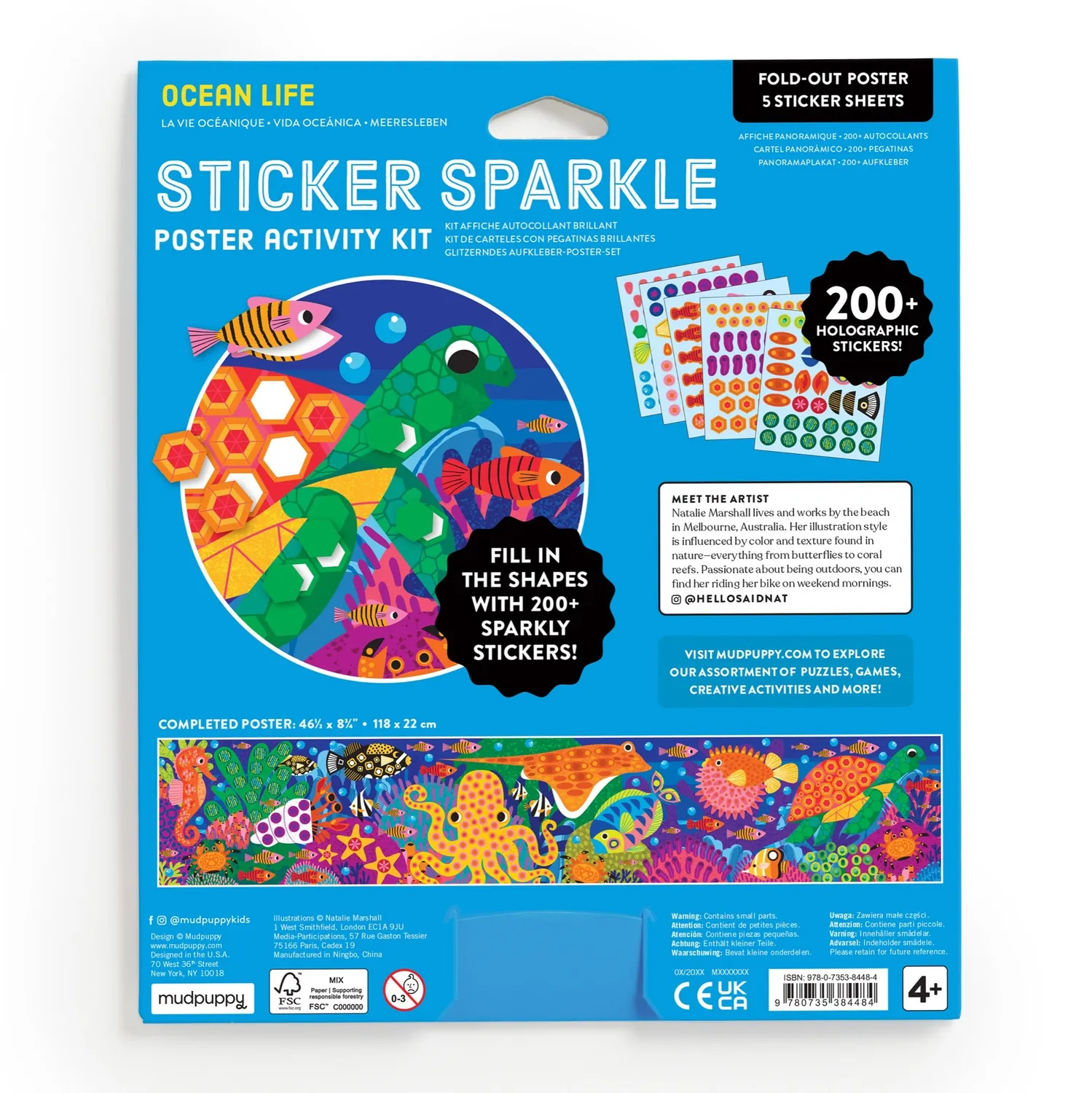 Mudpuppy Ocean Life poster cu stickere 200 sclipici