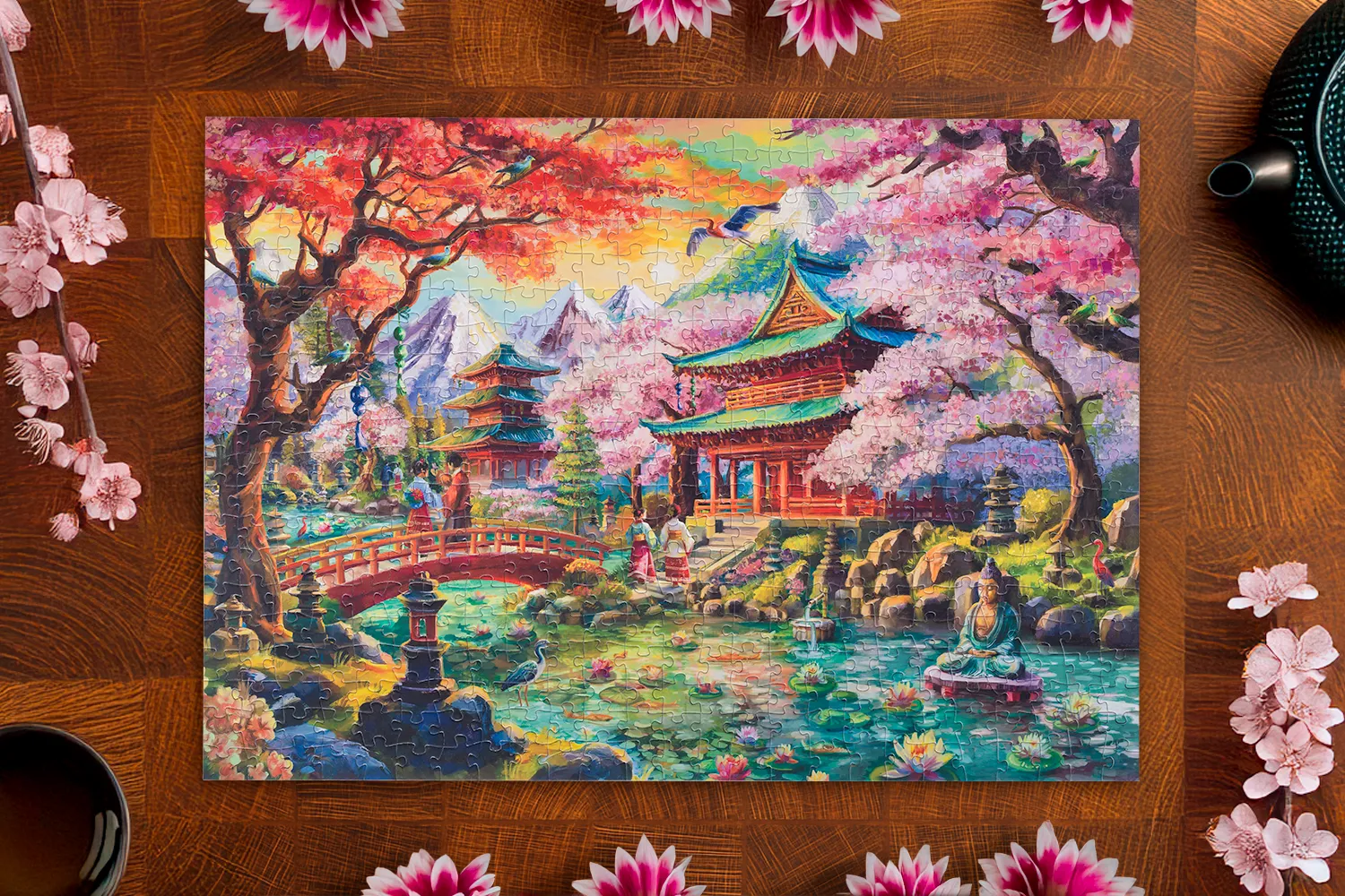 Mosaic Traditions Japanese Garden puzzle carton 500 piese templu
