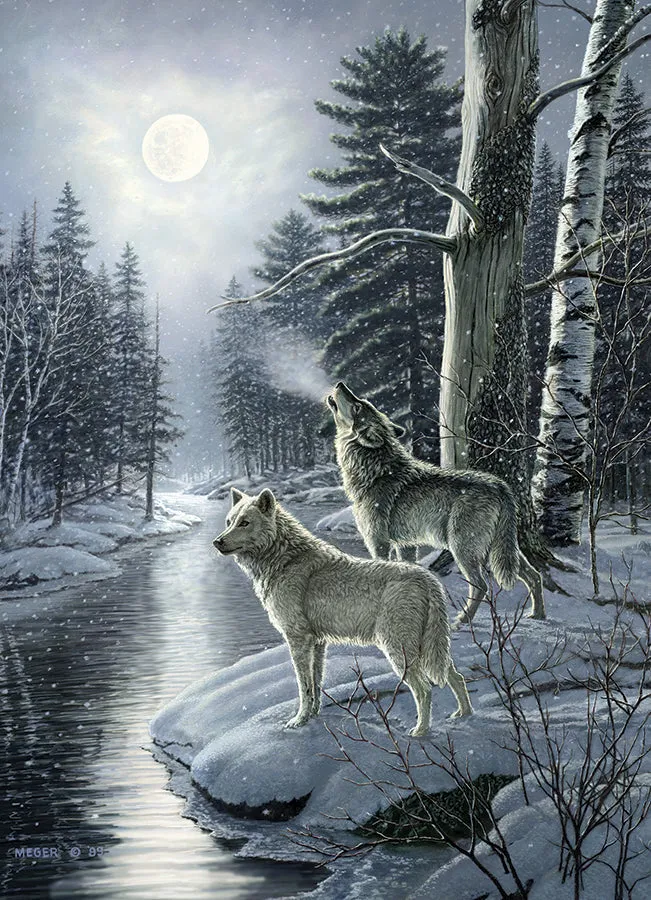 Cobble Hill Wolves by Moonlight puzzle 1000 piese lupi