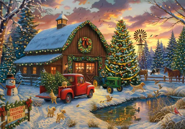 Mosaic Puzzles Holiday Tree Farm puzzle lemn 500 piese crăciun