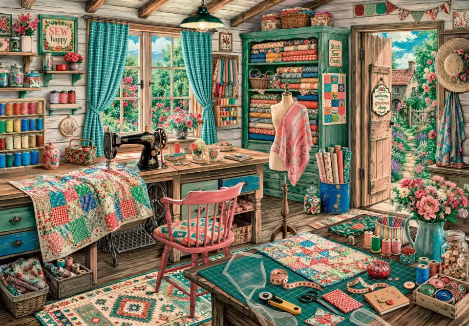 Mosaic Puzzles The Quilt Cottage puzzle lemn 1000 piese cottage