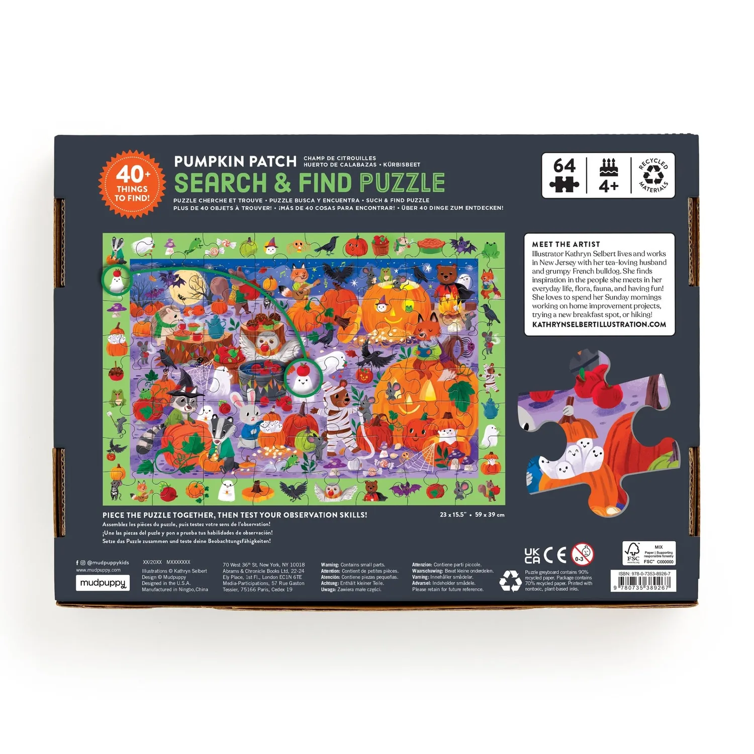 Mudpuppy Pumpkin Patch puzzle 64 piese search find Halloween
