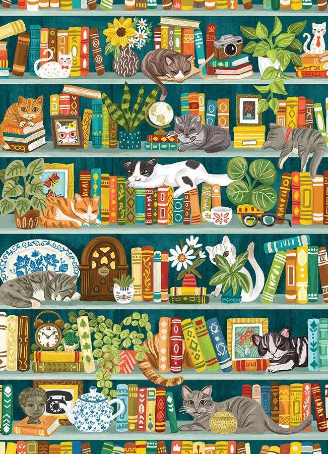 Cobble Hill Purrfect Bookshelf puzzle 1000 piese pisici