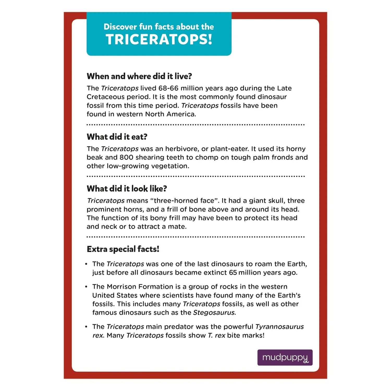 Mudpuppy Triceratops Mini Puzzle 48 piese dinozaur