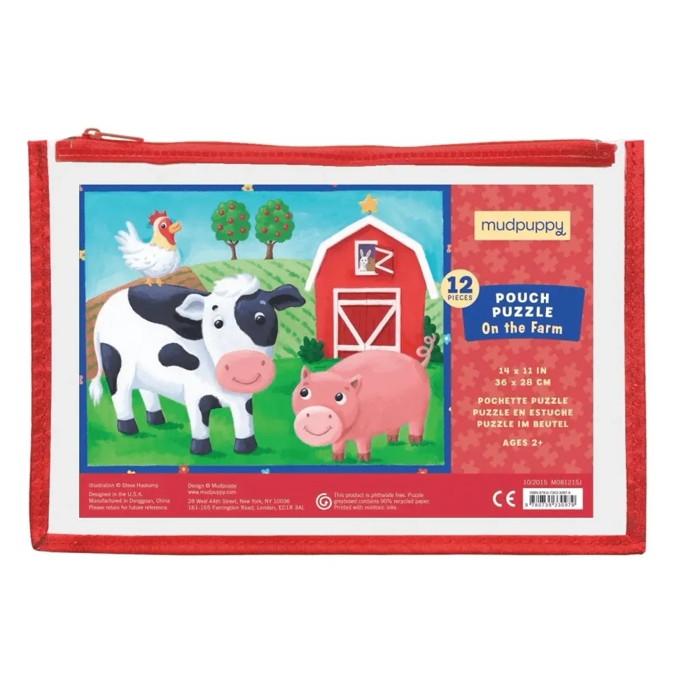 Mudpuppy On the Farm puzzle 12 piese pouch fermă