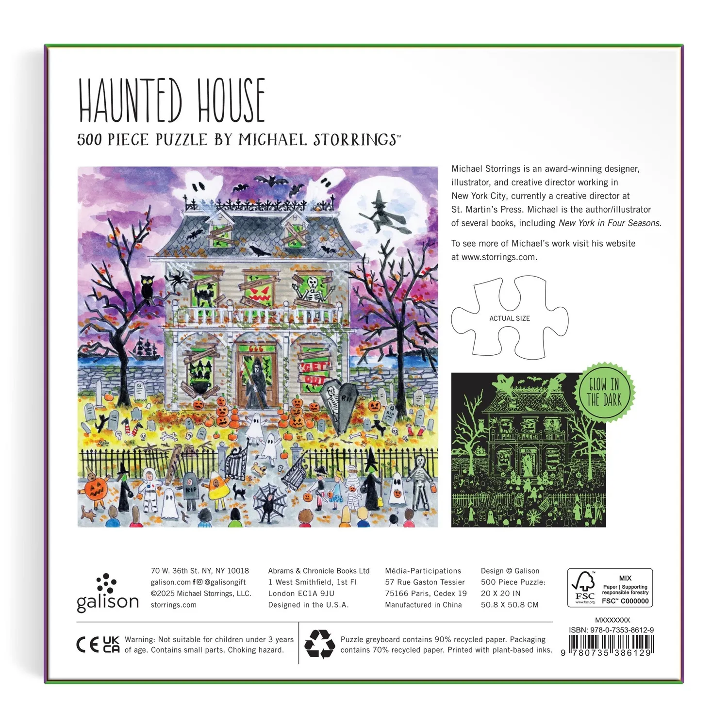Mudpuppy Michael Storrings Haunted House puzzle 500 fosforescent